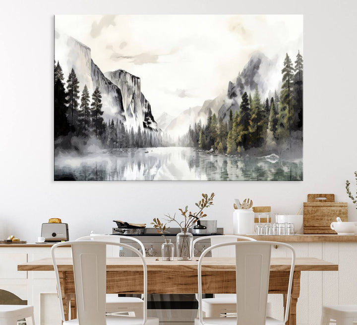 The Yosemite Valley Wall Art Canvas Print, a framed nature décor, is beautifully displayed.