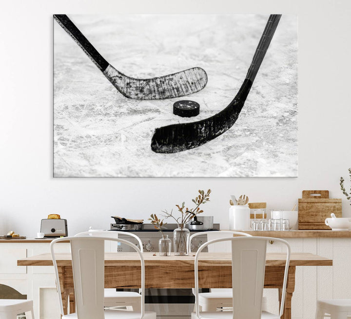 The dining room showcases Winter Ice Hockey Sport Canvas Art.