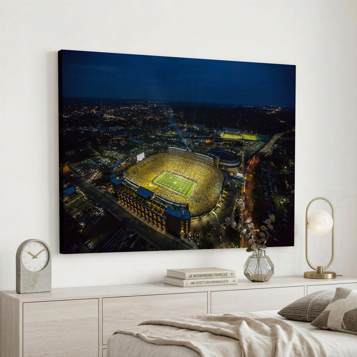 33588-MGV-CV-36X24 - Michigan Stadium Night Game Wall Art | Sports Arena Aerial View Canvas