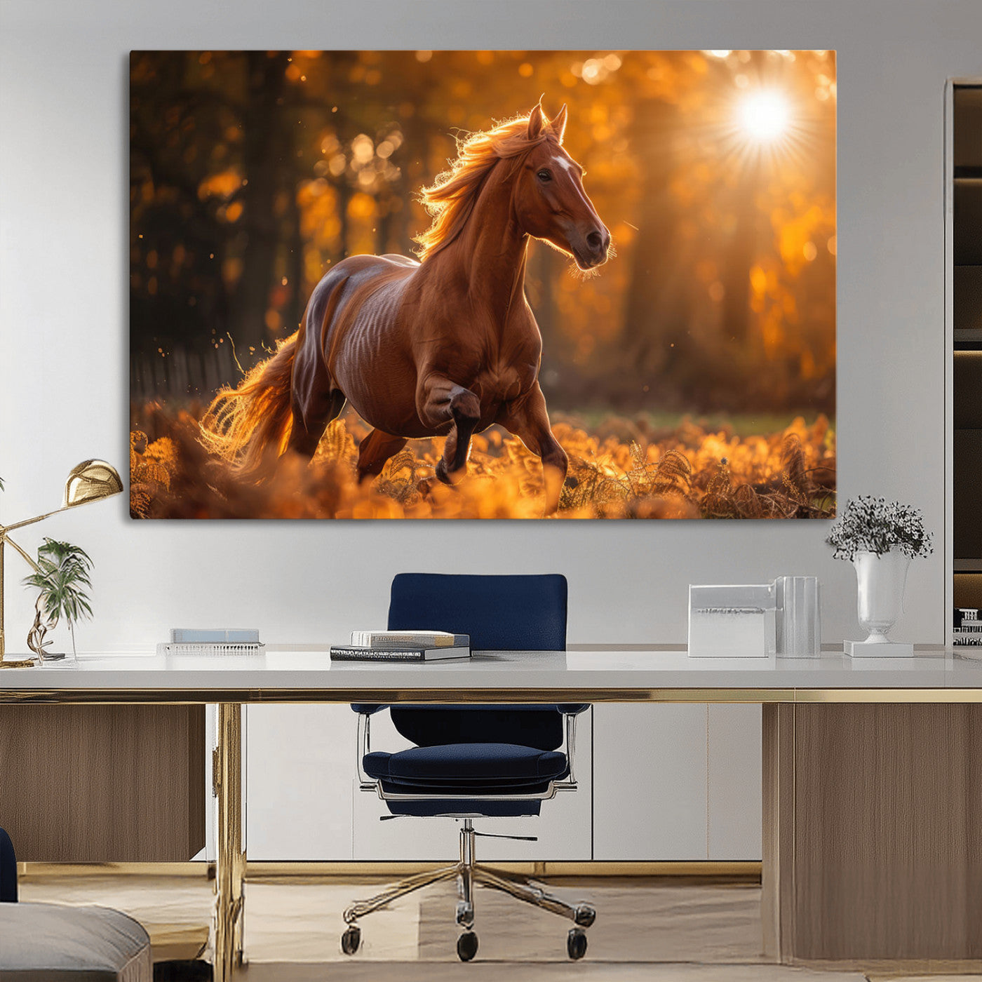 -Running Horse Sunset Forest Wall Art Canvas Print