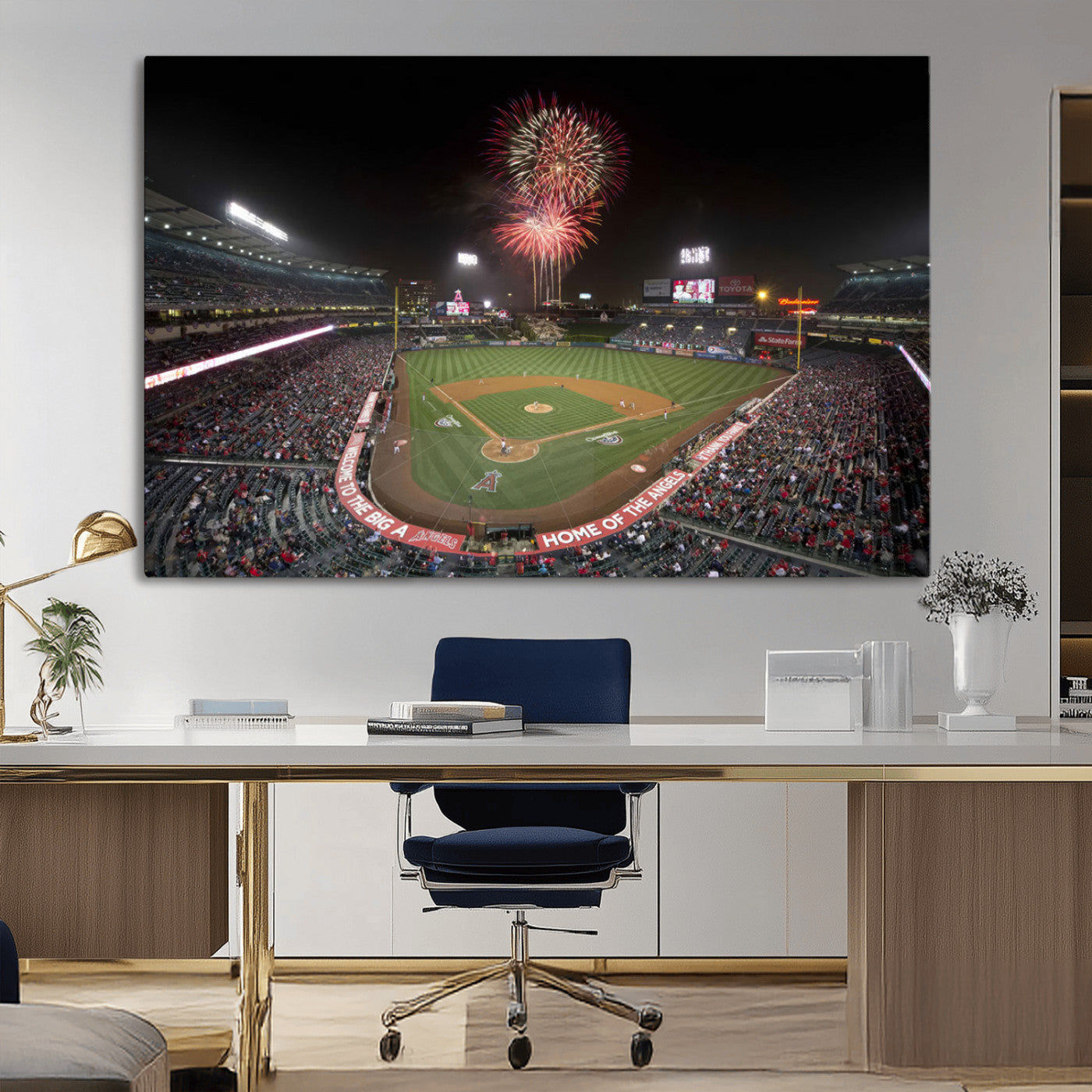 MGV-CV-36X24 - Fireworks at Angel Stadium – Los Angeles Angels Night Game Canvas Print, Framed, Ready to Hang