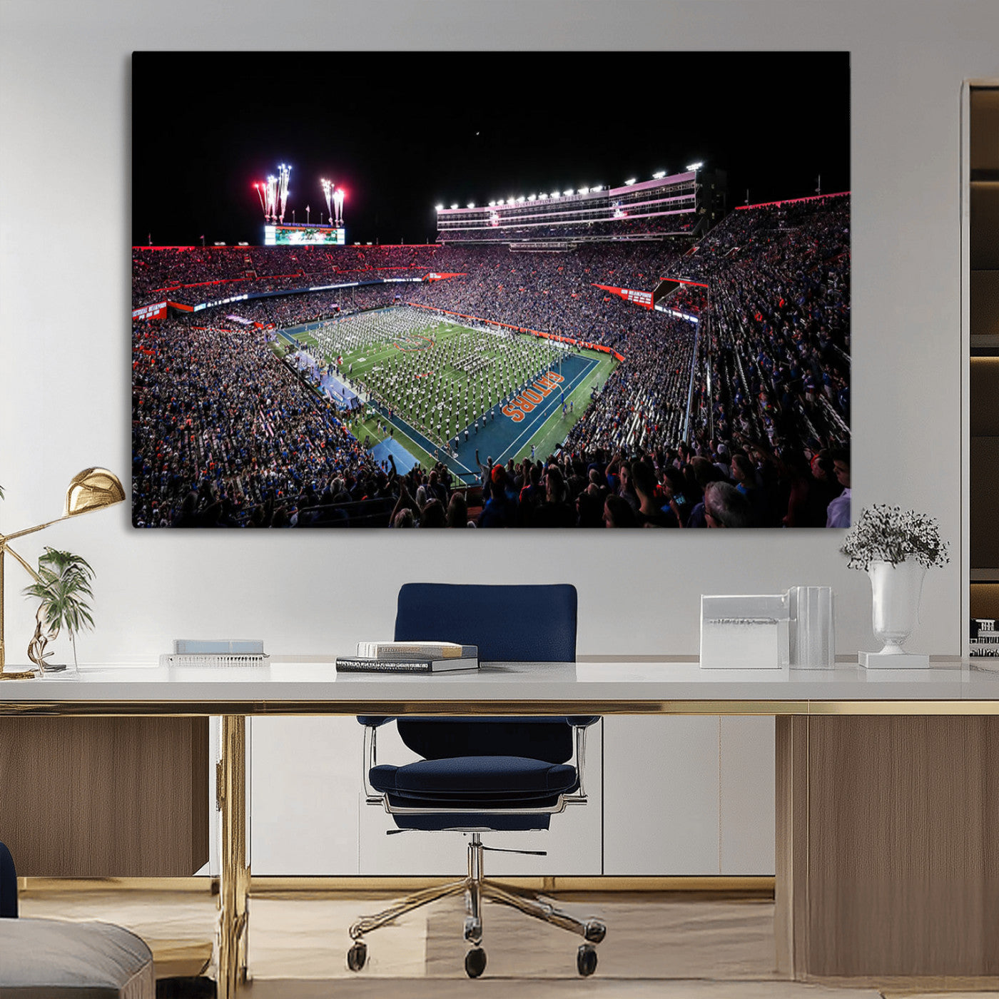 MGV-CV-36X24 - Ben Hill Griffin Stadium Night Game Triple Canvas Wall Art - Florida Gators Football Match