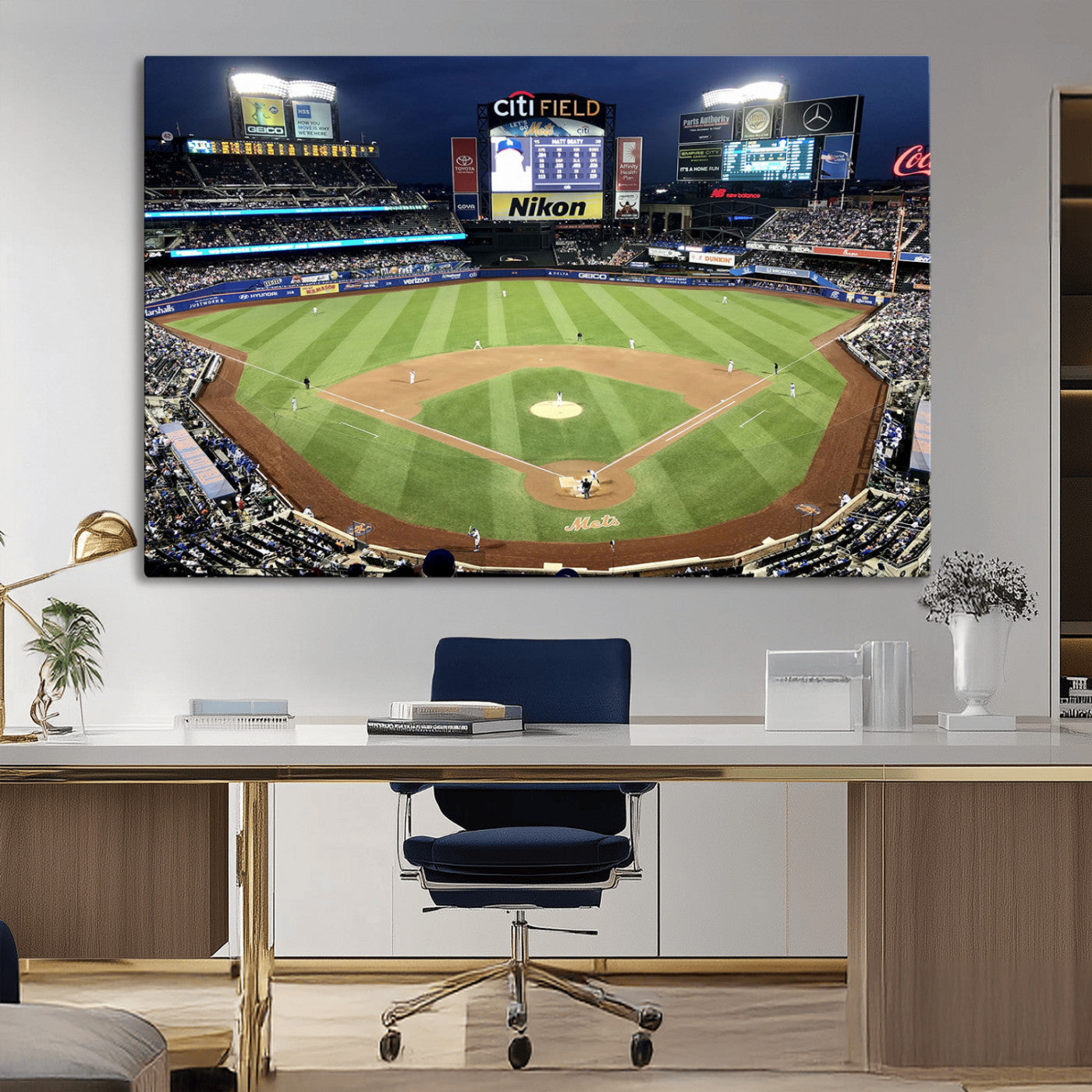 MGV-CV-36X24 - Citi Field Wall Art Print | 3-Panel New York Mets Baseball Stadium Canvas Print | Framed Sports Decor for Living Room, Man Cave, or Office Decor