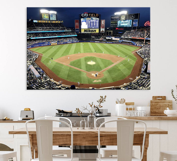 The wall is adorned with a 3-panel Citi Field Wall Art Print, framed for sports-themed decor.