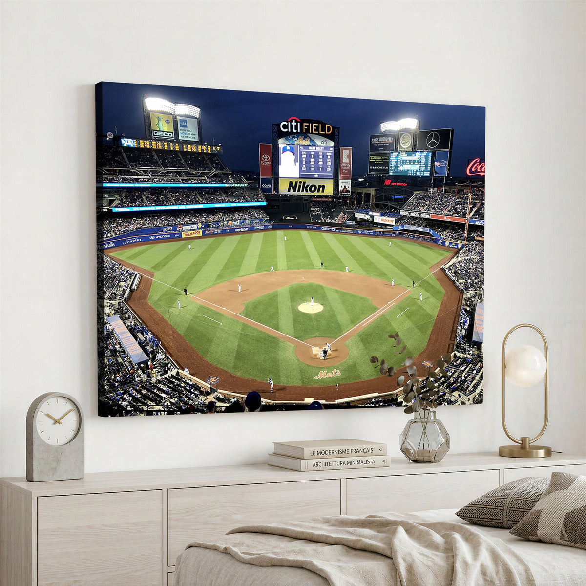 87666-MGV-CV-36X24 - Citi Field Wall Art Print | 3-Panel New York Mets Baseball Stadium Canvas Print | Framed Sports