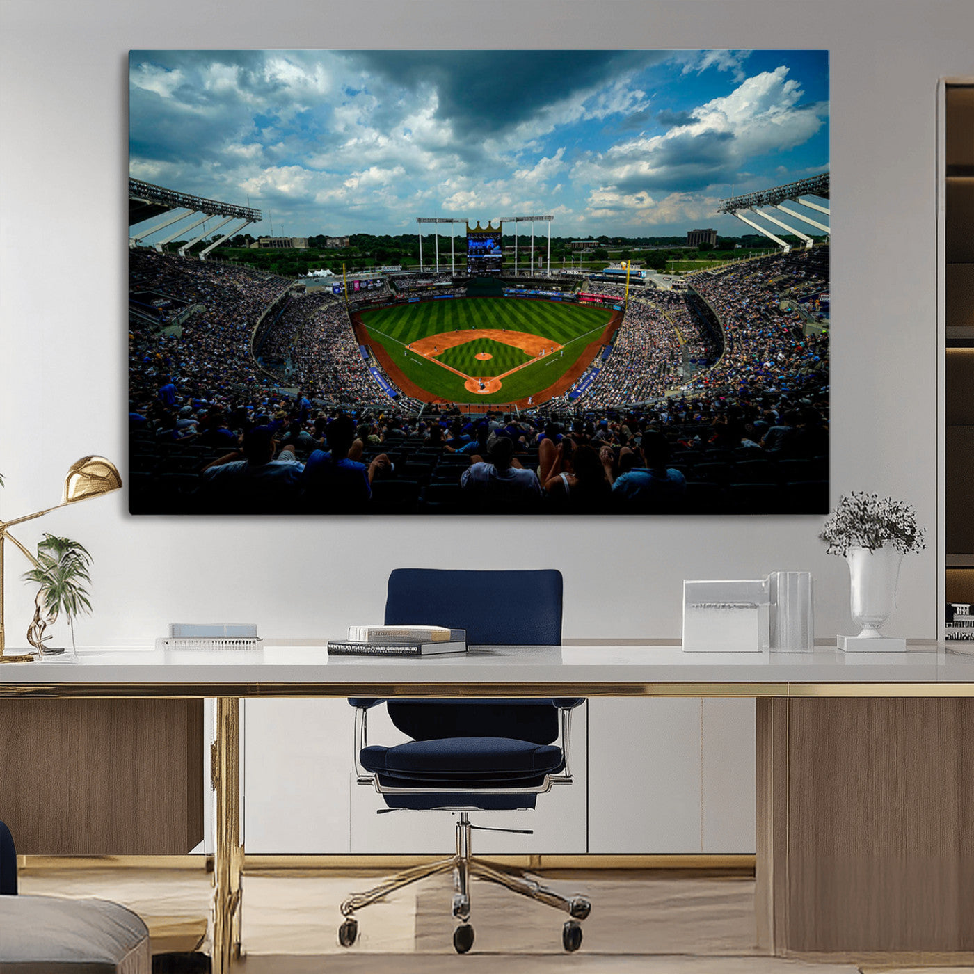 MGV-CV-36X24 - 3-Panel Kauffman Stadium Wall Art Print | Large Kansas City Royals Baseball Canvas Print for Sports