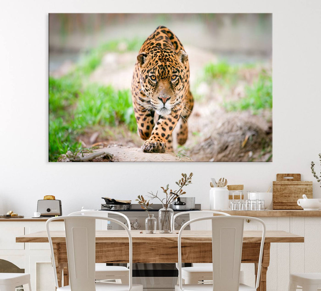 Leopard on the Prowl is a large canvas showcasing a captivating scene.