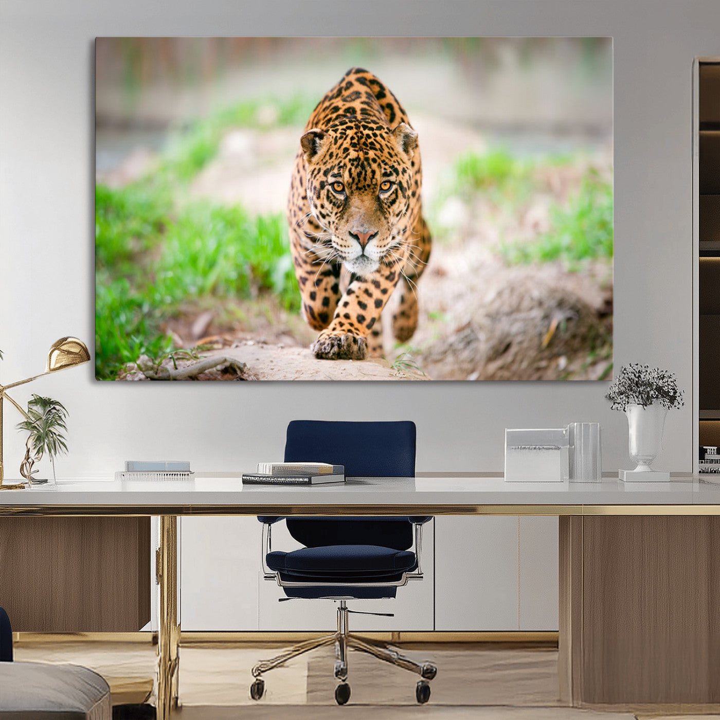 MGV-CV-36X24 - Leopard on the Prowl - Stunning Large Framed Canvas Wall Art for Living Room, Bedroom, or Office Décor, Vibrant Wildlife Print, Ready to Hang
