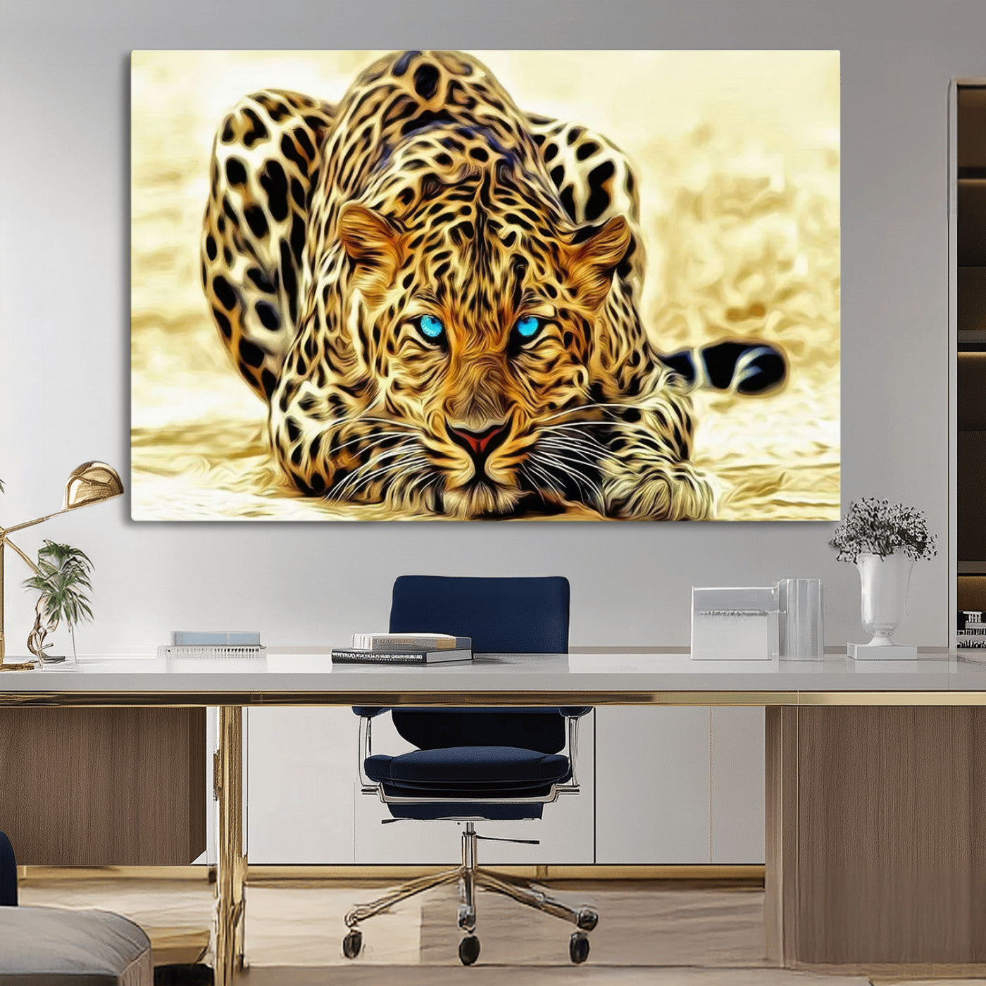 -Blue-Eyed Leopard Canvas Wall Art - Framed Animal Print Ready to Hang - Fierce and Bold Decor for