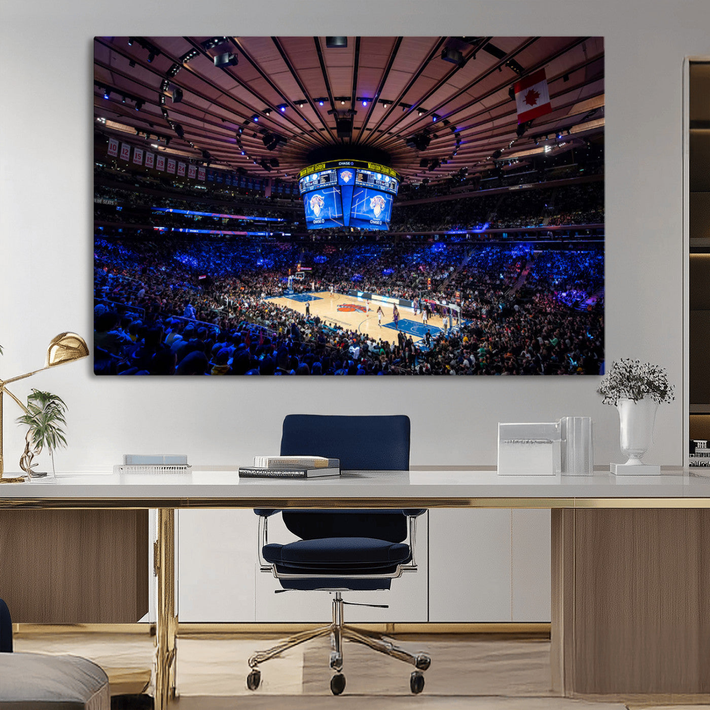 MGV-CV-36X24 - Madison Square Garden Basketball Arena Print - Madison Square Garden Basketball Game Triple Canvas Wall Art - NBA Match Atmosphere