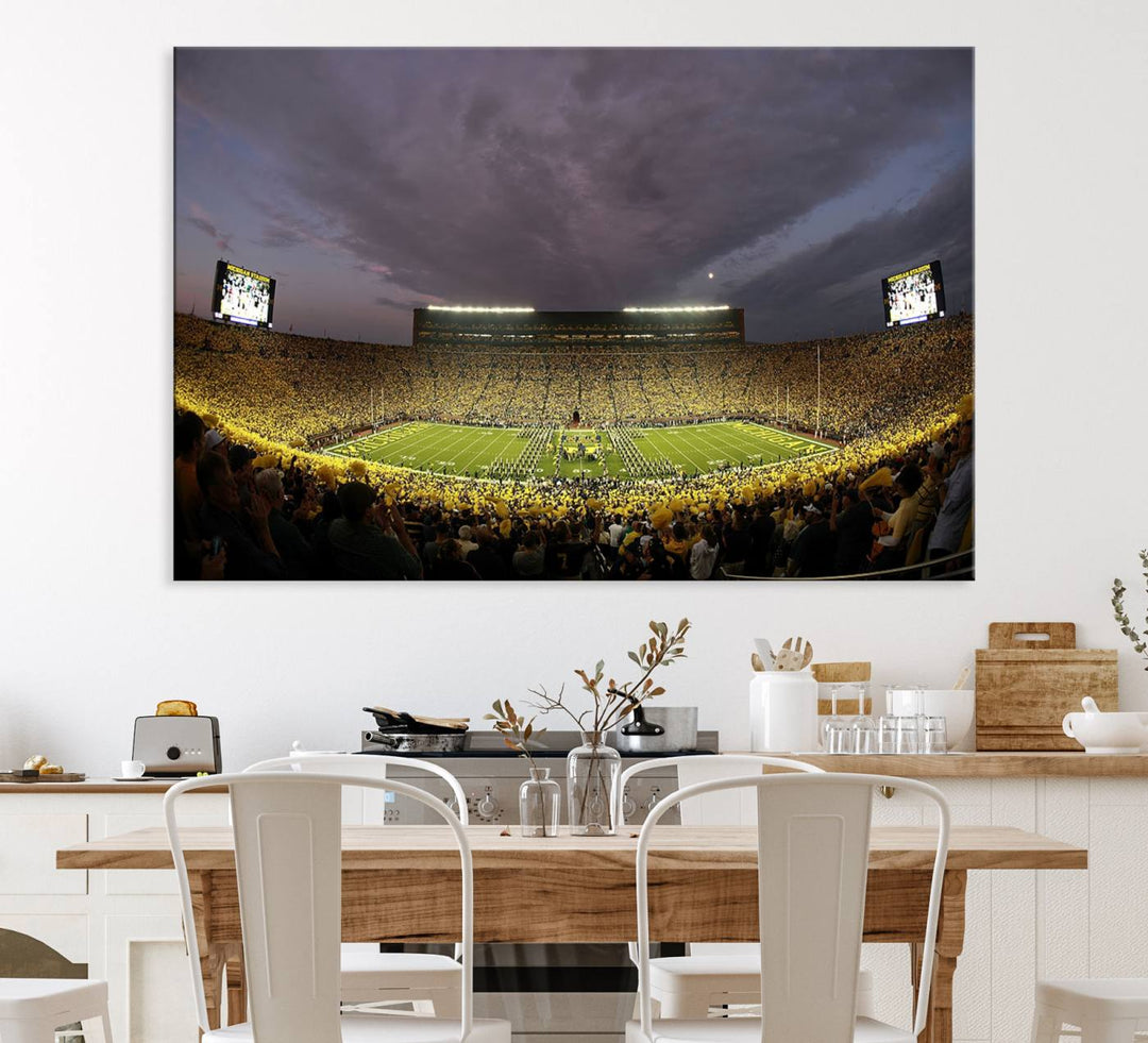 Michigan Stadium Wall Art Canvas Print of a night game by the Wolverines.