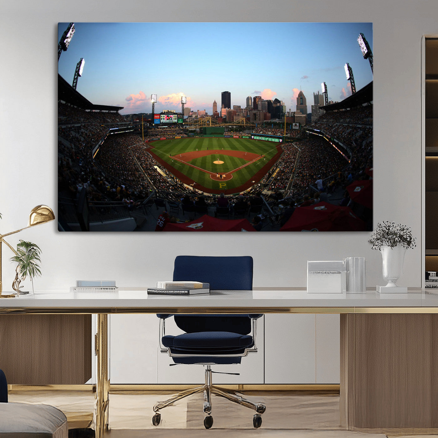 MGV-CV-36X24 - PNC Park Evening Game Triple Canvas Wall Art - Pittsburgh Pirates MLB Match - PNC Park Stadium Wall Art Canvas Print