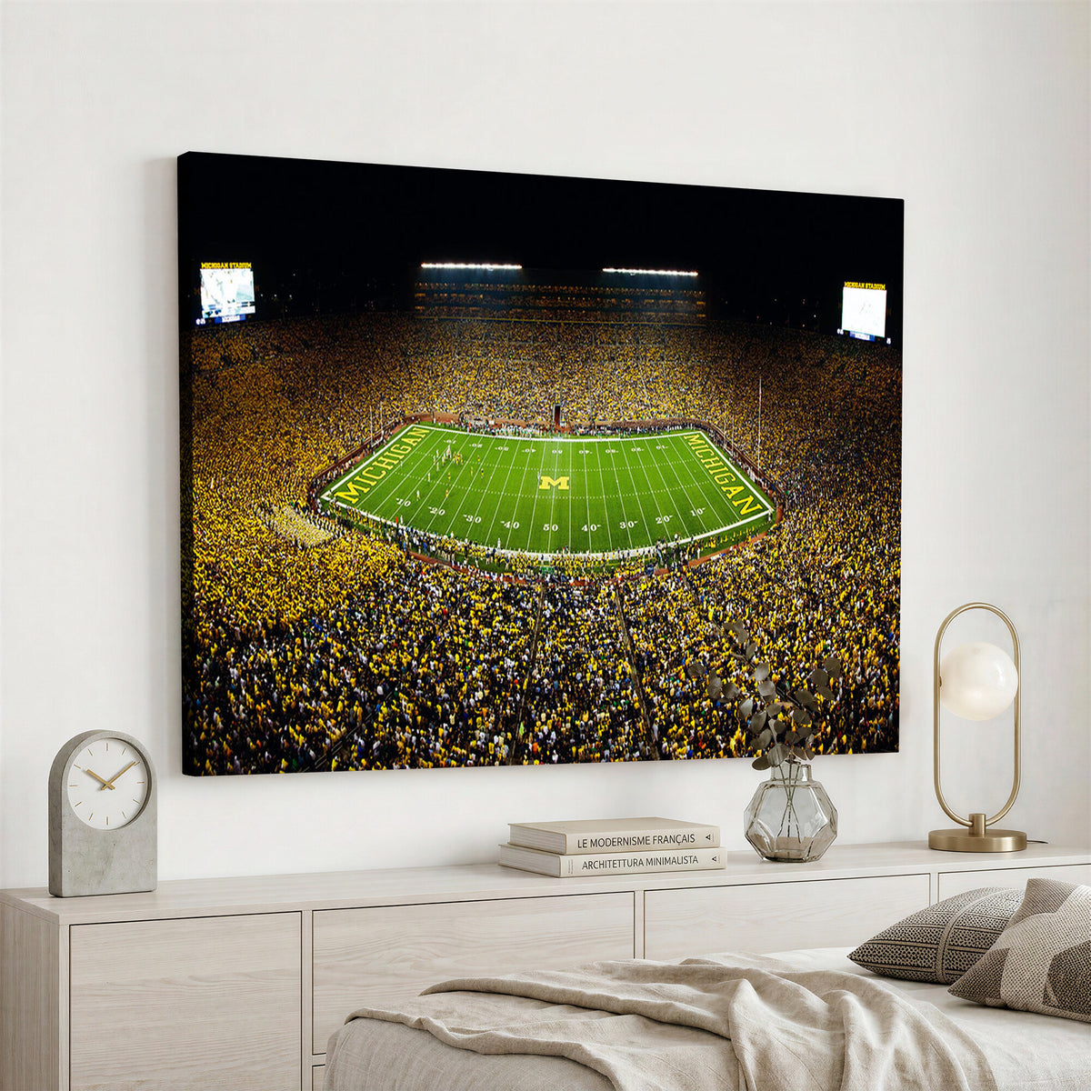 26166-MGV-CV-36X24 - Stadium in Michigan Wall Art Canvas Print, Framed American Football Stadium Art