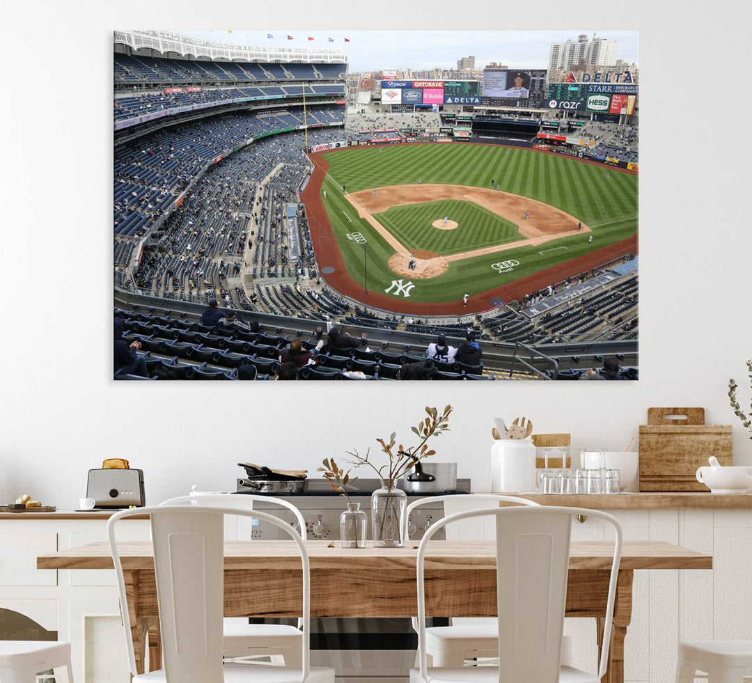 Aerial view of Yankee Stadium filled with fans, showcased on a New York Yankees Stadium Wall Art Canvas Print.