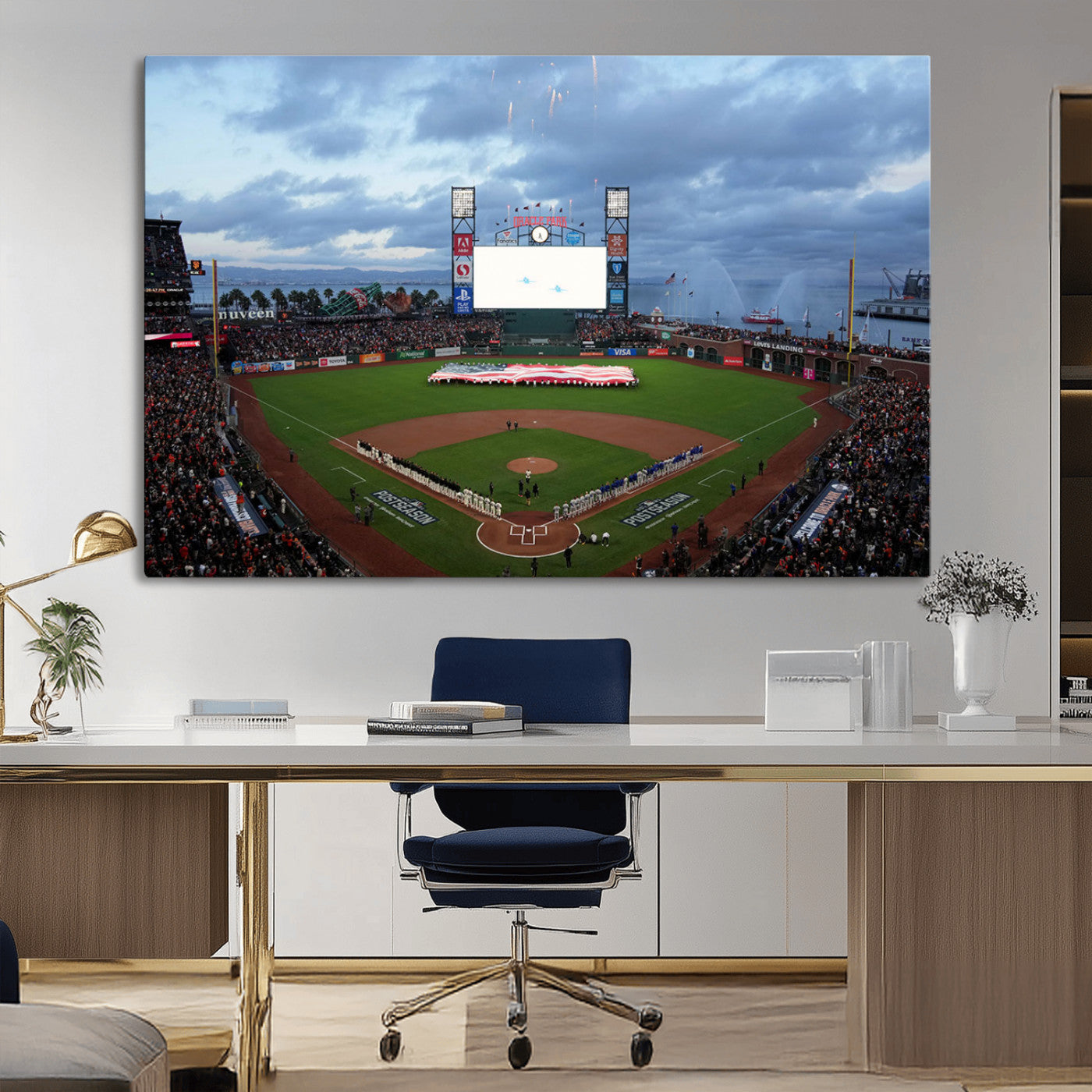 MGV-CV-36X24 - Oracle Park San Francisco Giants Wall Art | 3-Panel Canvas Print of Oracle Park Stadium | Large Framed Baseball Wall Decor | Ready-to-Hang MLB Canvas Print