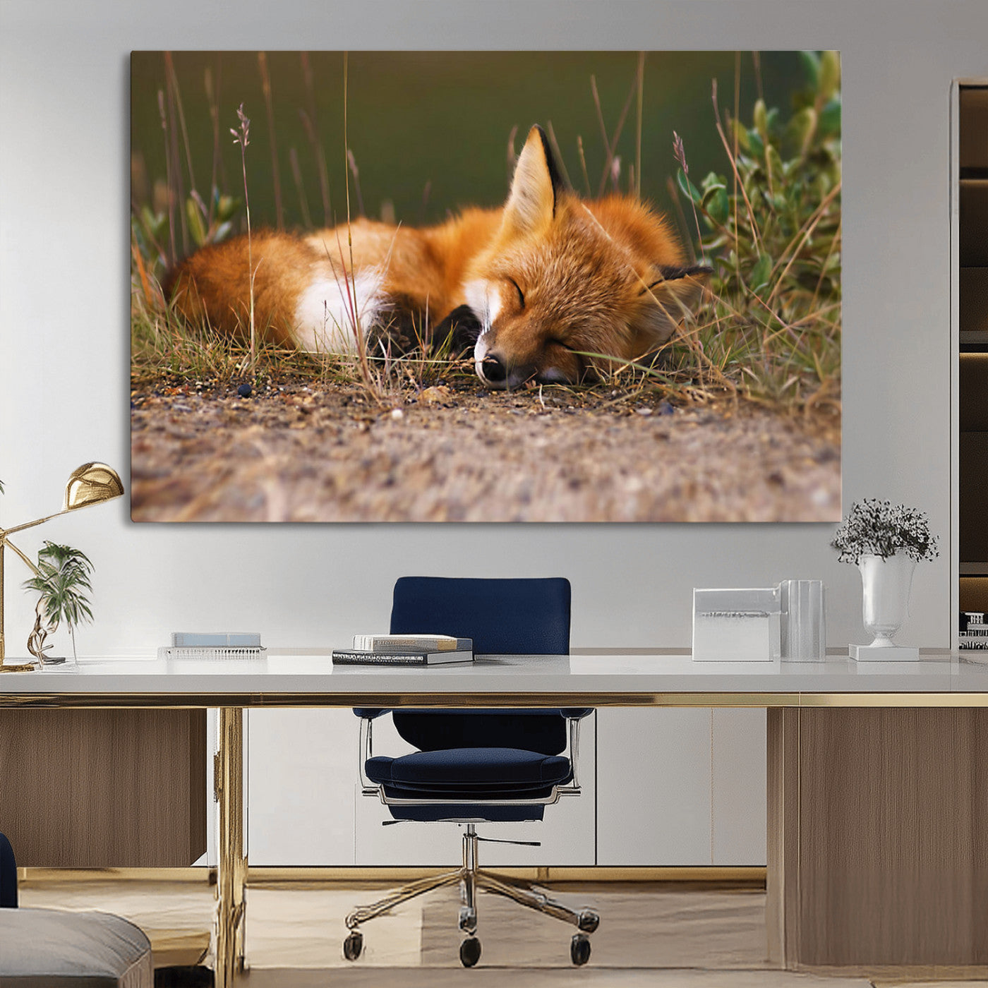 -Sleeping Fox Wall Art Canvas Print, Farmhouse Wall Decor and Animal Wall Art Print