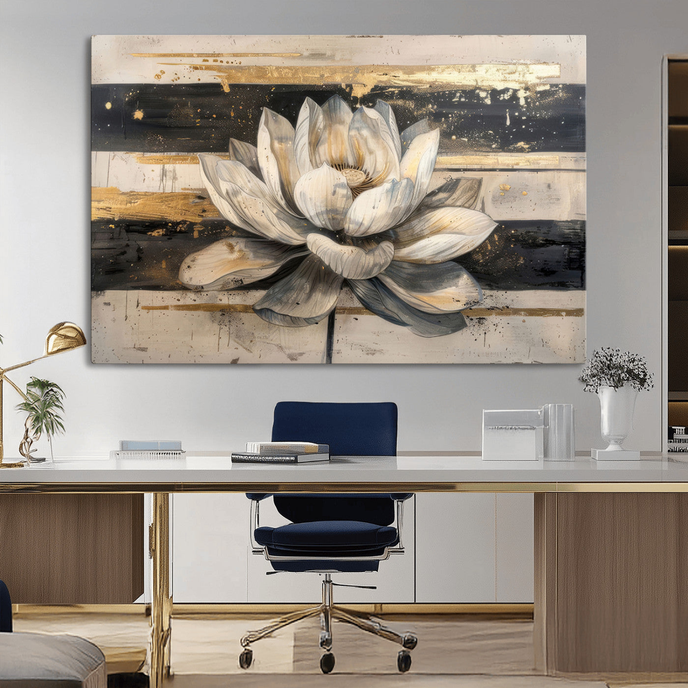 MGV-CV-36X24 - Abstract Lotus Flower Wall Art Canvas Print, Meditation Yoga Room Wall Art