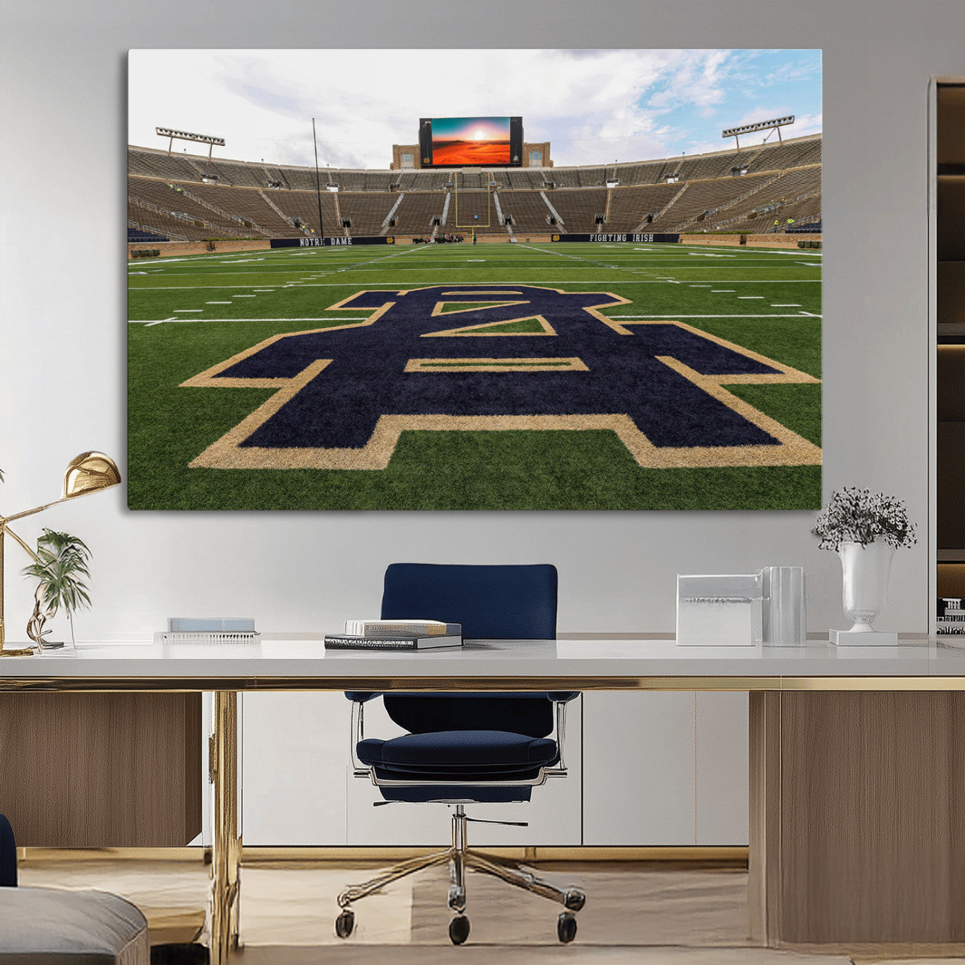 MGV-CV-36X24 - Notre Dame Stadium Giclee Canvas Print | Triptych Wall Art Featuring Iconic Notre Dame Football Field | Ready-to-Hang Sports Stadium Decor