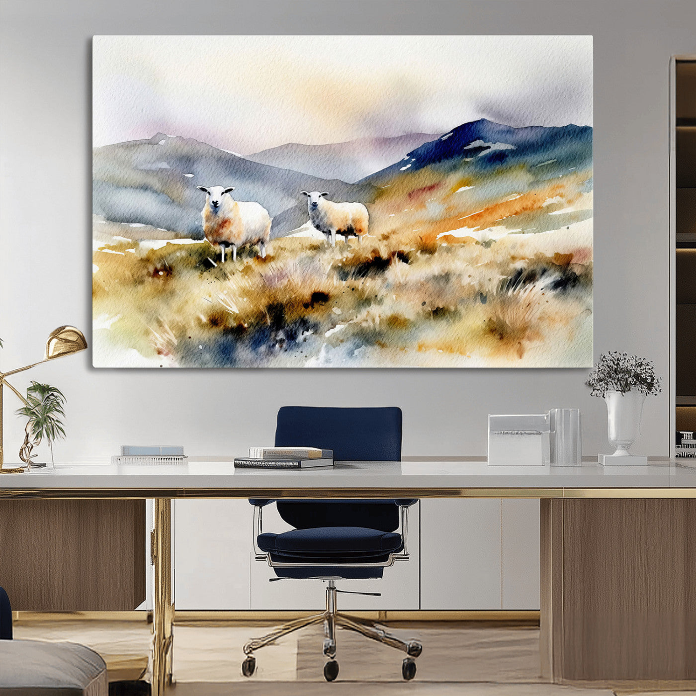 -Watercolor Sheep for Farmhouse Decor Wall Art Canvas Print, Mountain Wall Art Print