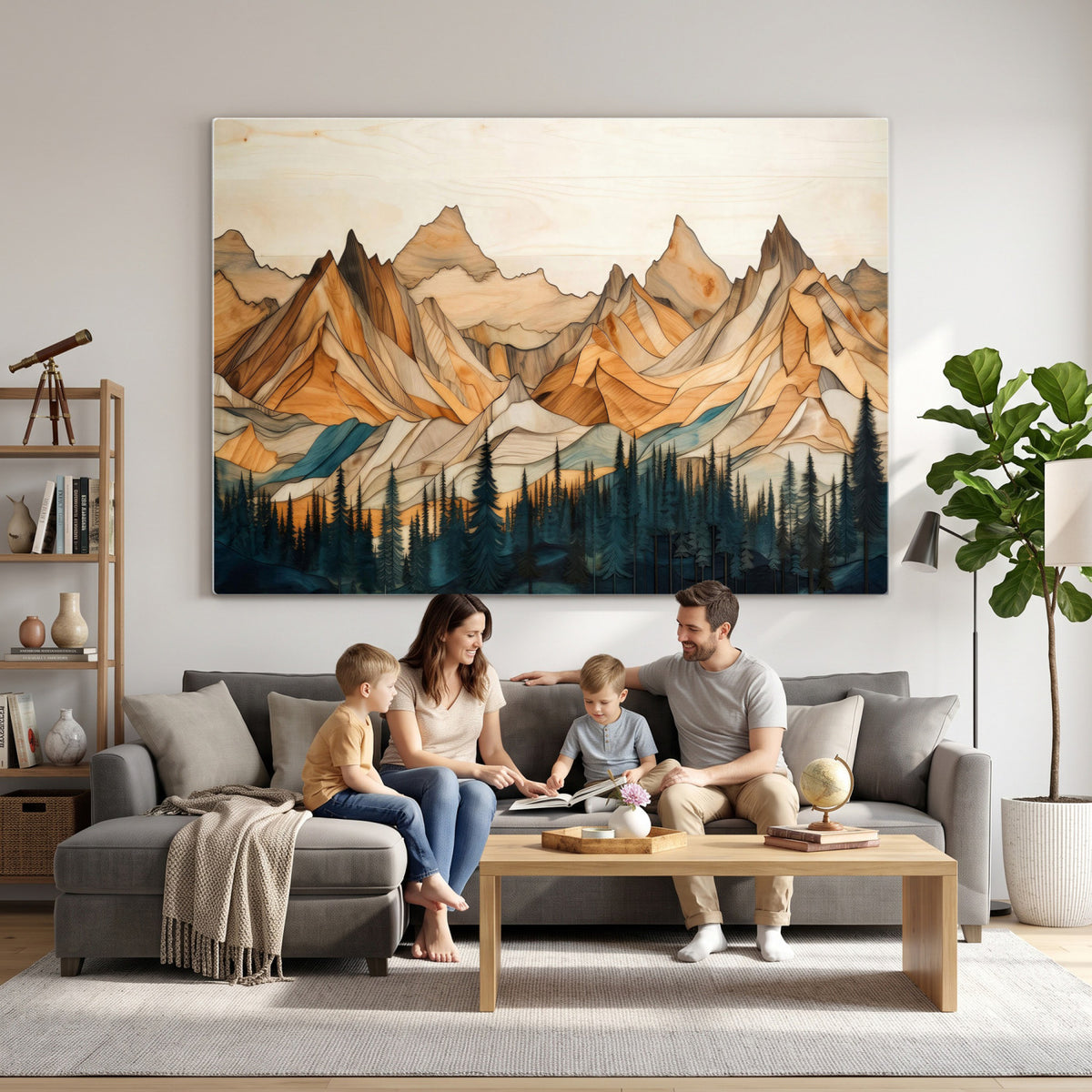 31576-PAN-FL-20X10 - Rustic Wood Mountain Wall Art Print | Triptych Giclee Print Featuring Handcrafted Forest and