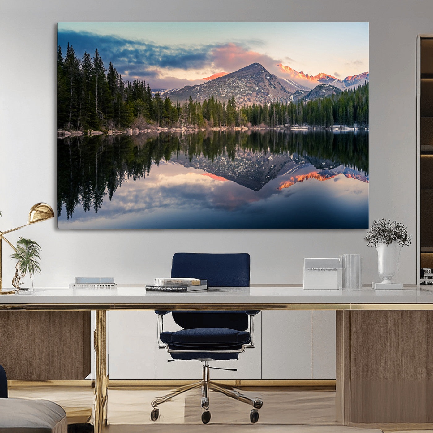 MGV-CV-36X24 - Bear Lake Reflection at Rocky Mountain National Park Wall Art Canvas Print, Scenic Mountain Landscape Canvas Print Set | Mountain Lake Wall Art Print