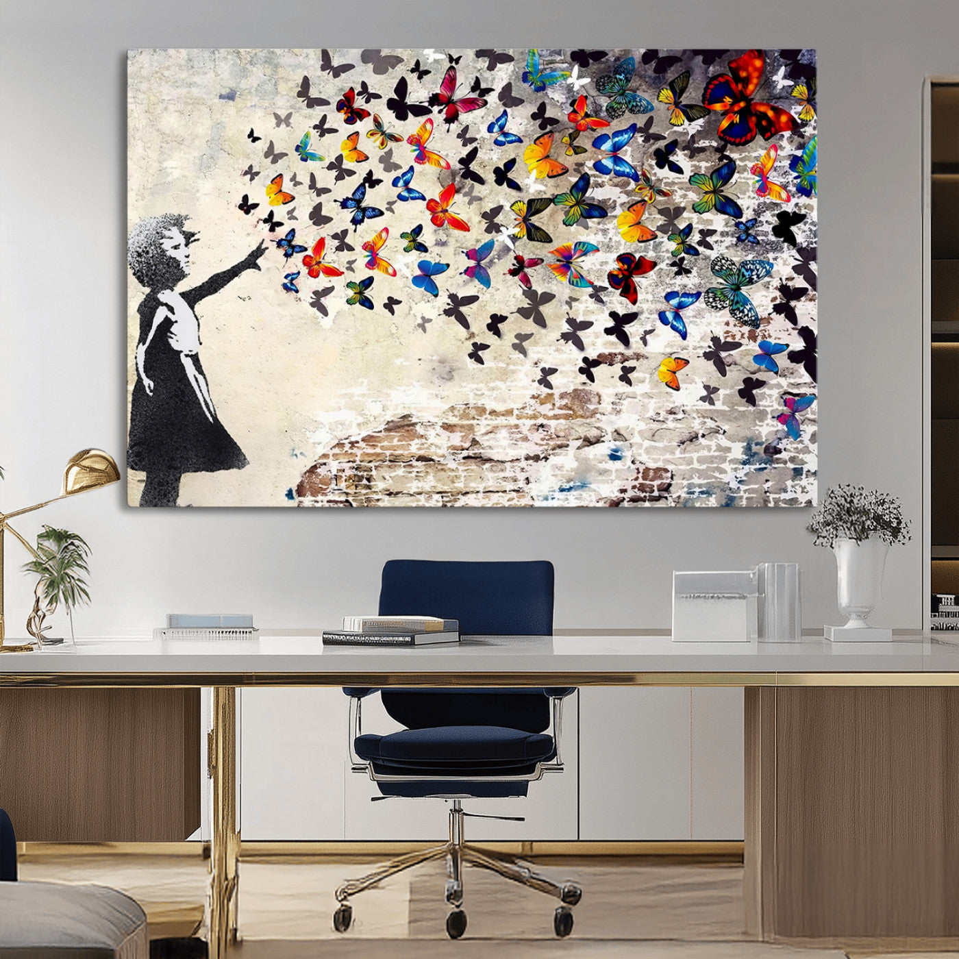 MGV-CV-36X24 - Banksy Graffiti Wall Art Canvas Print: Girl Releasing Vibrant Butterflies – Ready to Hang