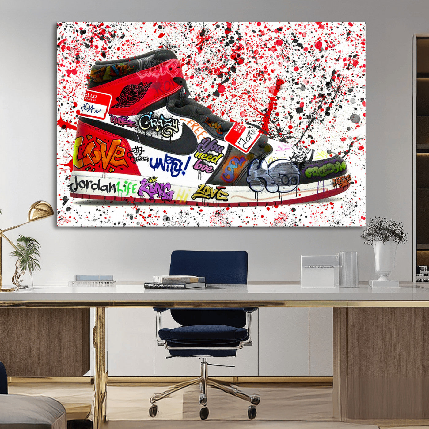 MGV-CV-36X24 - Jordan Shoes Graffiti Wall Art Canvas Print- Jordan Graffiti Canvas Wall Art - Framed Perfect for Sneaker heads and Urban Art Lovers