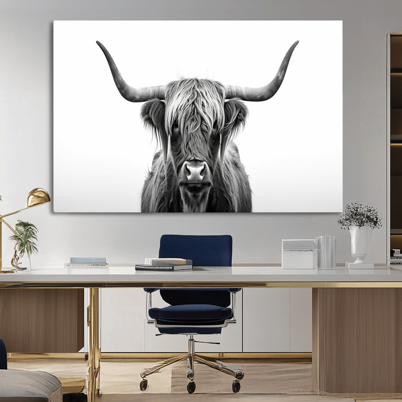 MGV-CV-36X24 - Highland Wall Art Canvas Print – Minimalist Black and White Farmhouse Décor, Ready to Hang