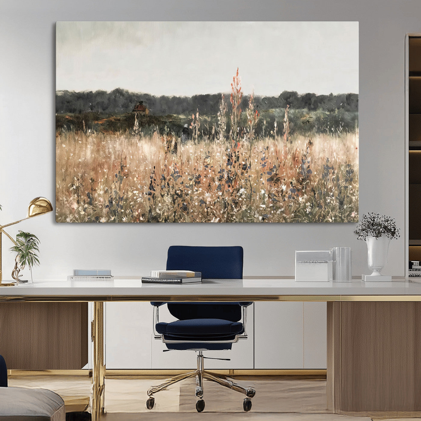 MGV-CV-36X24 - Rustic Field Landscape Wall Art Print, Giclee Canvas Wall Art for Modern Homes, Warm Meadow and