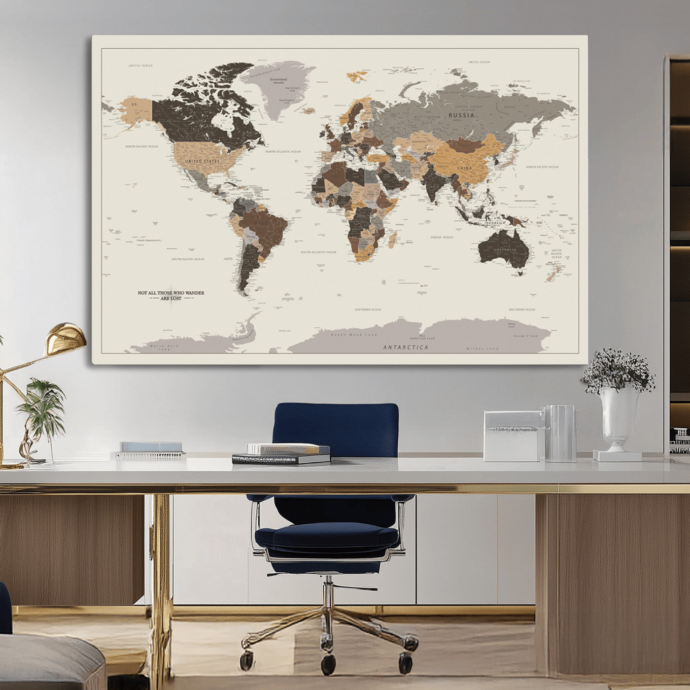 MGV-CV-36X24 - Push Pin World Map Canvas Print – Framed Wall Art for Couples to Track Their Travels – Anniversary