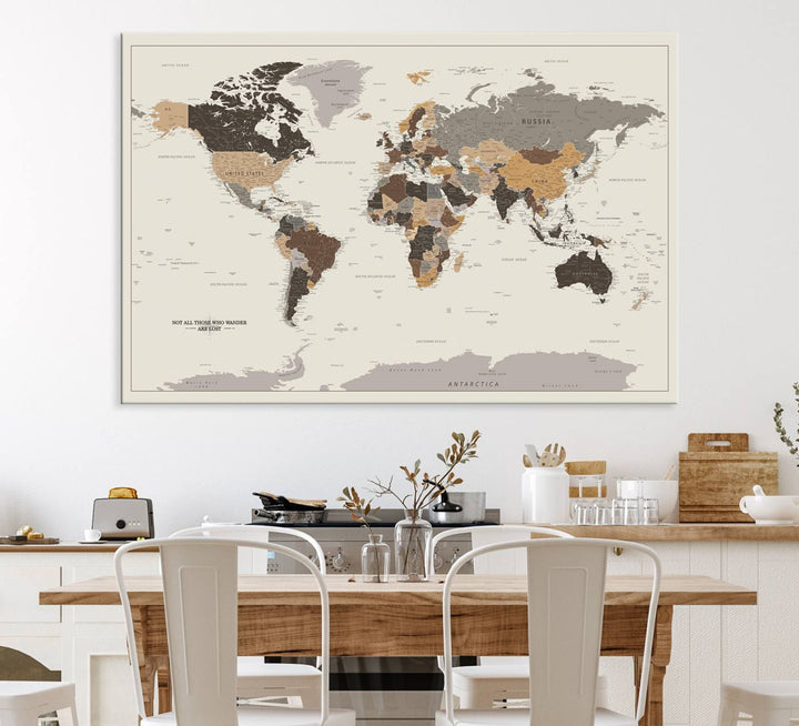Antique Style World Map Canvas Print - Detailed Vintage World Map Decor Art Print for Travel Lovers, Giclee Print, Unique Wall Decor