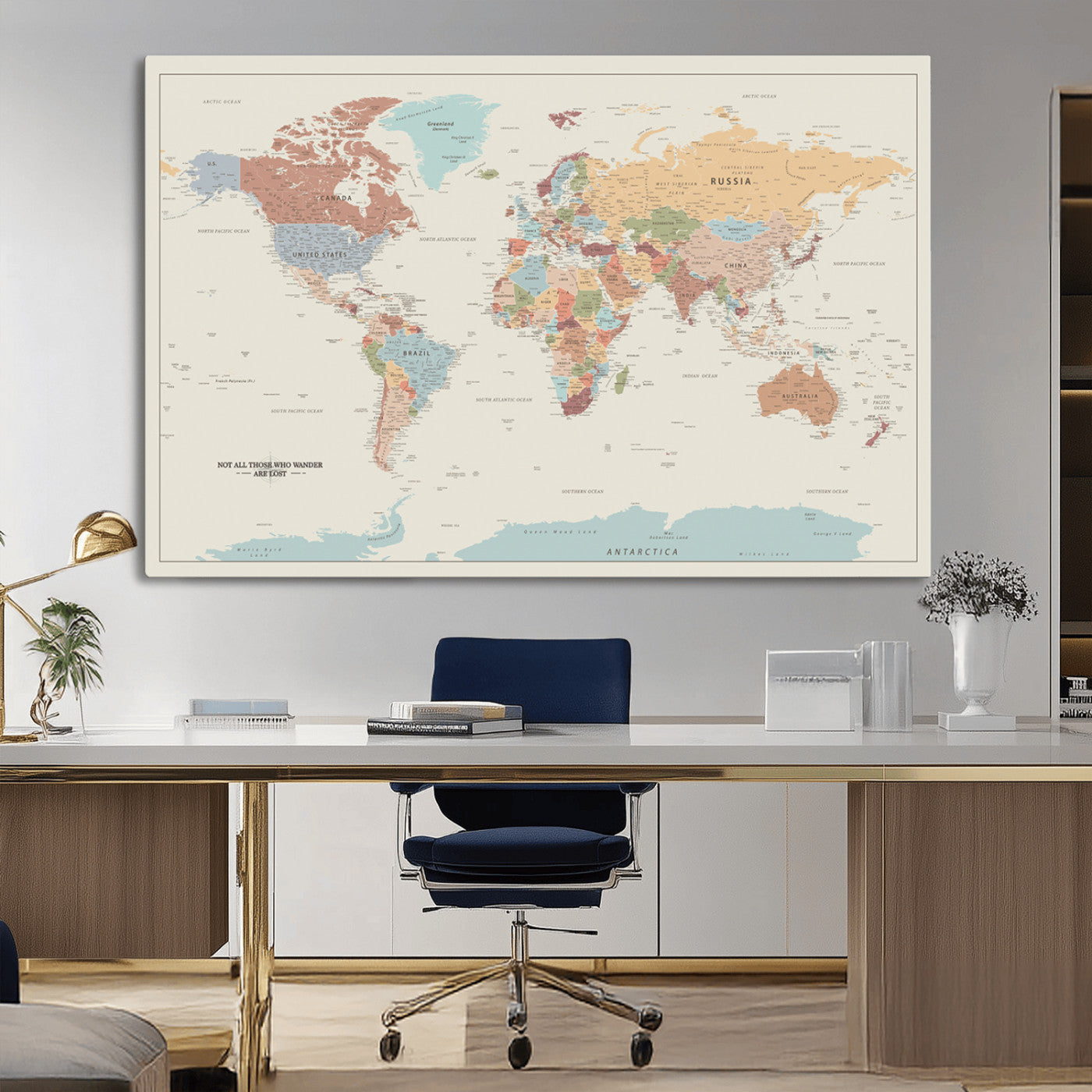 MGV-CV-36X24 - Push Pin World Map Canvas Print – Framed Wall Art for Couples to Track Their Travels – Anniversary
