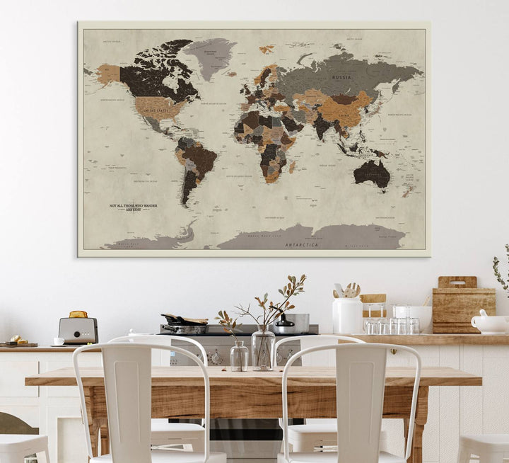 Antique World Map Canvas Print - Detailed Vintage World Map Art Print for Travel Lovers, Giclee Print, Unique Wall Decor