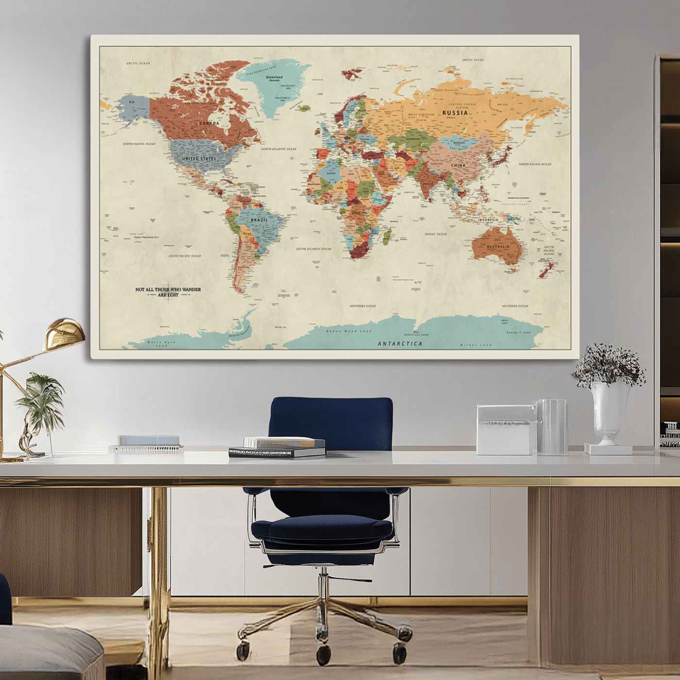 MGV-CV-36X24 - Push Pin World Map Canvas Print – Framed Wall Art for Couples to Track Their Travels – Anniversary