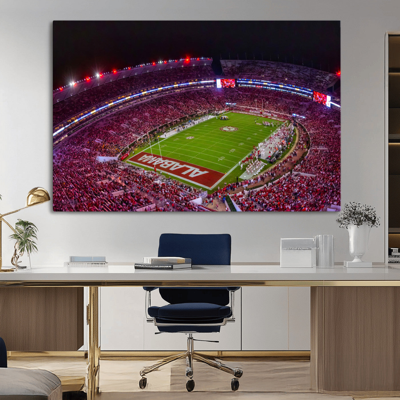 MGV-CV-36X24 - Bryant-Denny Stadium Night Game Triple Canvas Wall Art - Alabama Crimson Tide Football Match