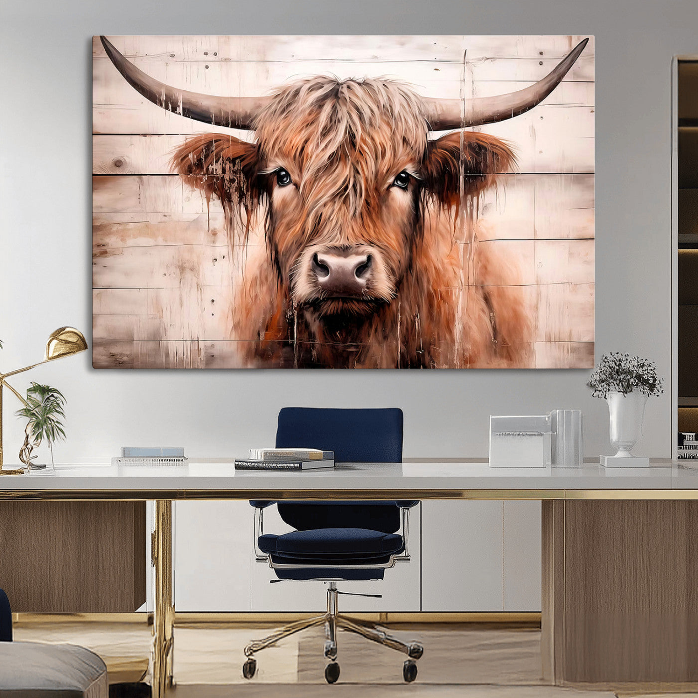 MGV-CV-36X24 - Vintage Scottish Highland Cow Cattle Art Print Farmhouse Wall Art Canvas Print