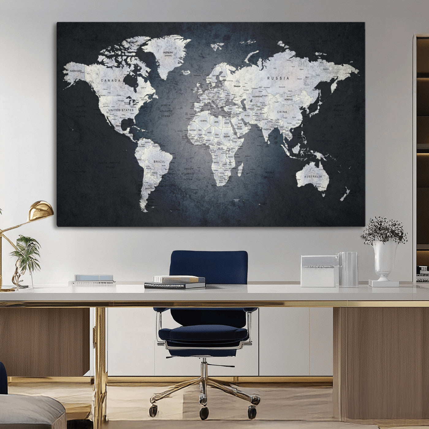MGV-CV-36X24 - World Map Wall Art Canvas Print for Home and Office Decor