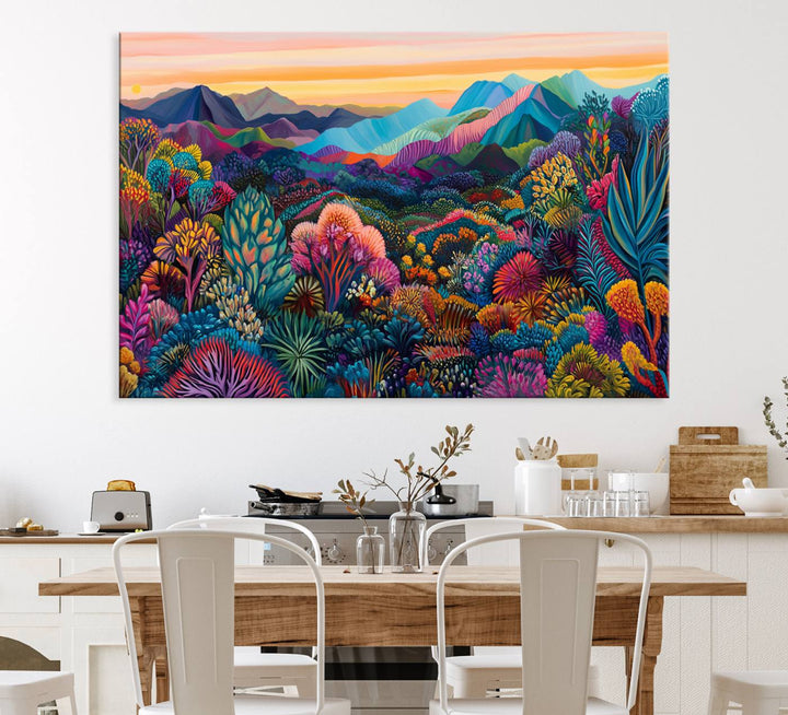 Colorful Abstract Landscape Wall Art Print Canvas - Vibrant Modern Decor for Living Room, Office, or Bedroom, Ready to Hang