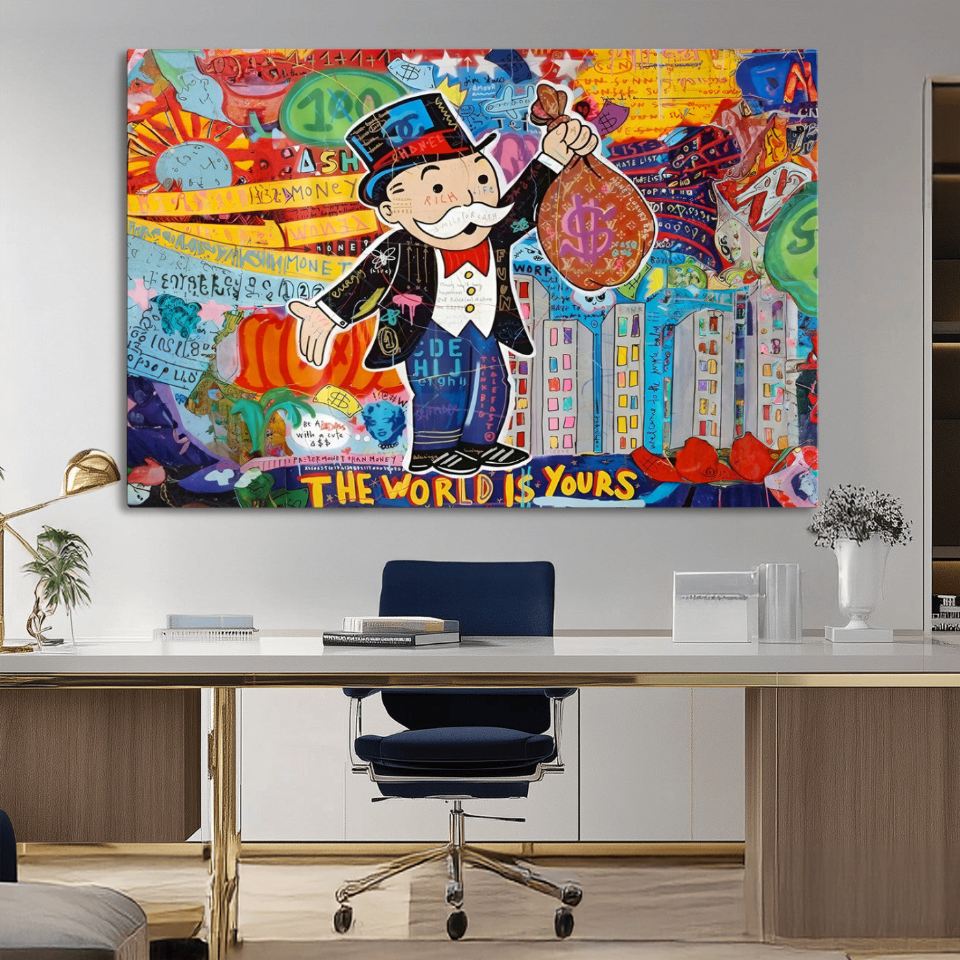 MGV-CV-36X24 - Pop Art Monopoly Man Canvas Wall Art Print - Bold and Colorful Street Art-Inspired Decor for Living