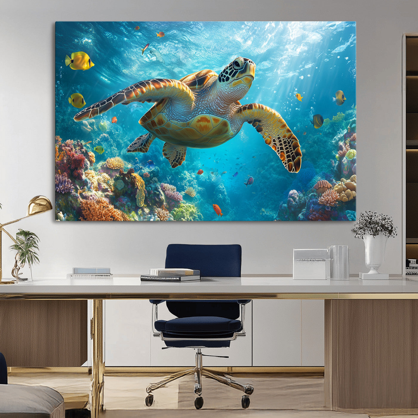 MGV-CV-36X24 - Sea Turtle Underwater Canvas Wall Art Print - Vibrant Ocean Wildlife Decor, Marine Wall Art