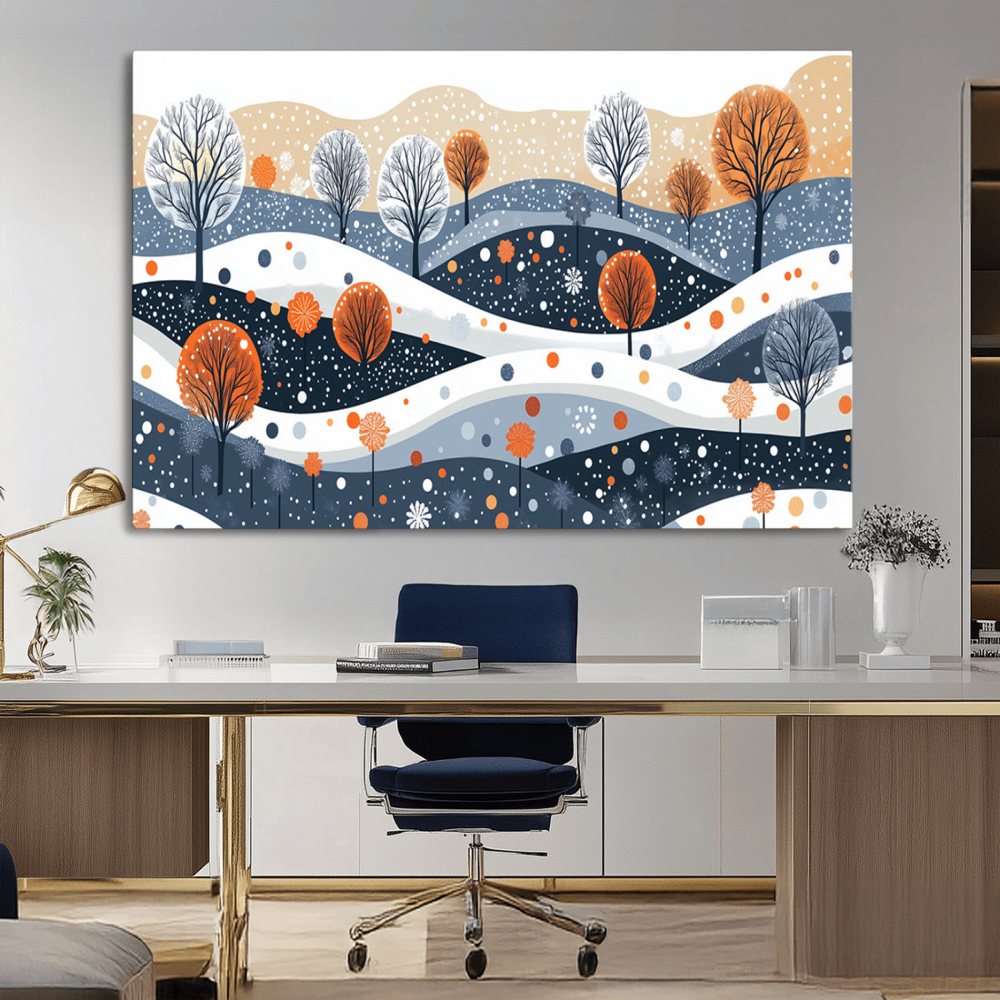 MGV-CV-36X24 - Abstract Winter Landscape Canvas Wall Art Print -  Large Colorful Nature Wall Decor