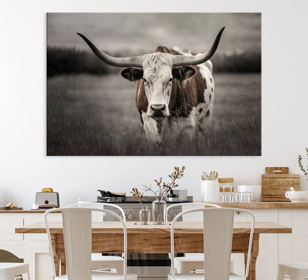 Large Texas Longhorn Cow Canvas for Western decor.