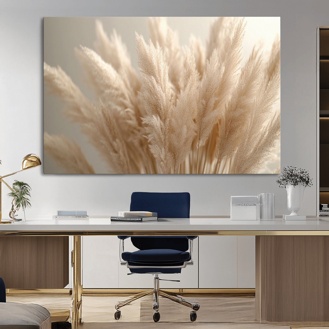 MGV-CV-36X24 - Pampas Grass Canvas Wall Art - Elegant Neutral Decor for Living Room, Boho Minimalist Artwork, Ready