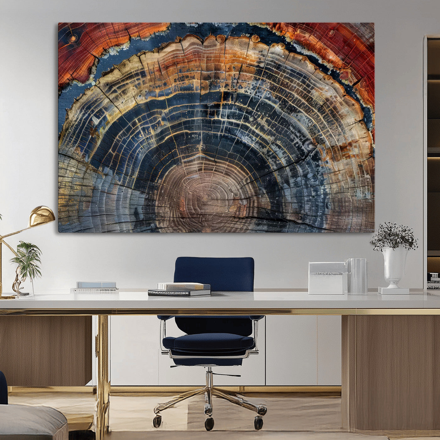 MGV-CV-36X24 - Abstract Tree Ring Wall Art, Colorful Framed Tree Ring Wall Decor, Minimalist Home Canvas Art,