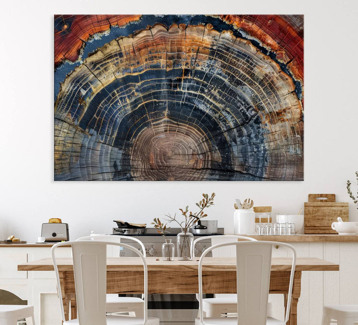 Abstract Tree Ring Wall Art, Colorful Framed Tree Ring Wall Decor, Minimalist Home Canvas Art, Modern Farmhouse Decor