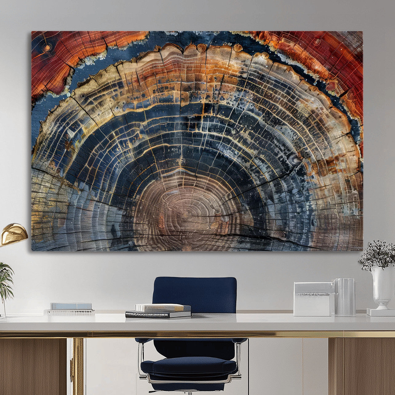 63519-MGV-CV-36X24 - Abstract Tree Ring Wall Art Canvas Print – Colorful Framed Minimalist Nature Tree Rings Home Artwork for Home and Office Decor