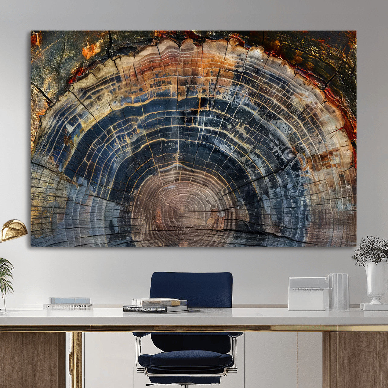 16193-MGV-CV-36X24 - Framed Wood Tree Ring Wall Art - Abstract Colorful Wood Ring Wall Decor for Minimalist Home Decor