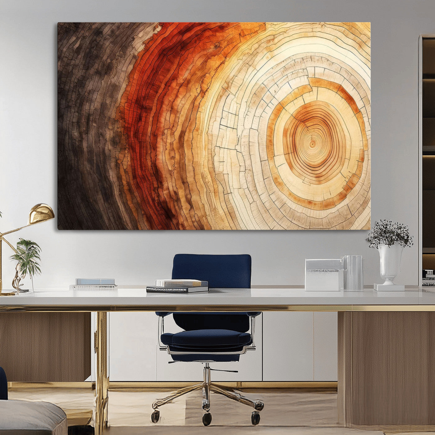 MGV-CV-36X24 - Tree Ring Print on Canvas Wall Art, Tree Stump Print, Wood Wall Art Living Room, Abstract Natural