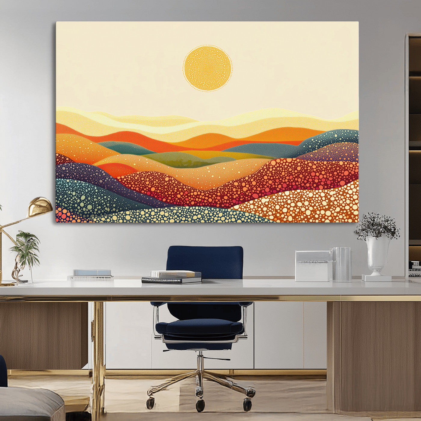 MGV-CV-36X24 - YAYOI KUSAMA Colorful Dot Art Landscape Canvas - Framed Abstract Pointillism Inspired by Nature with