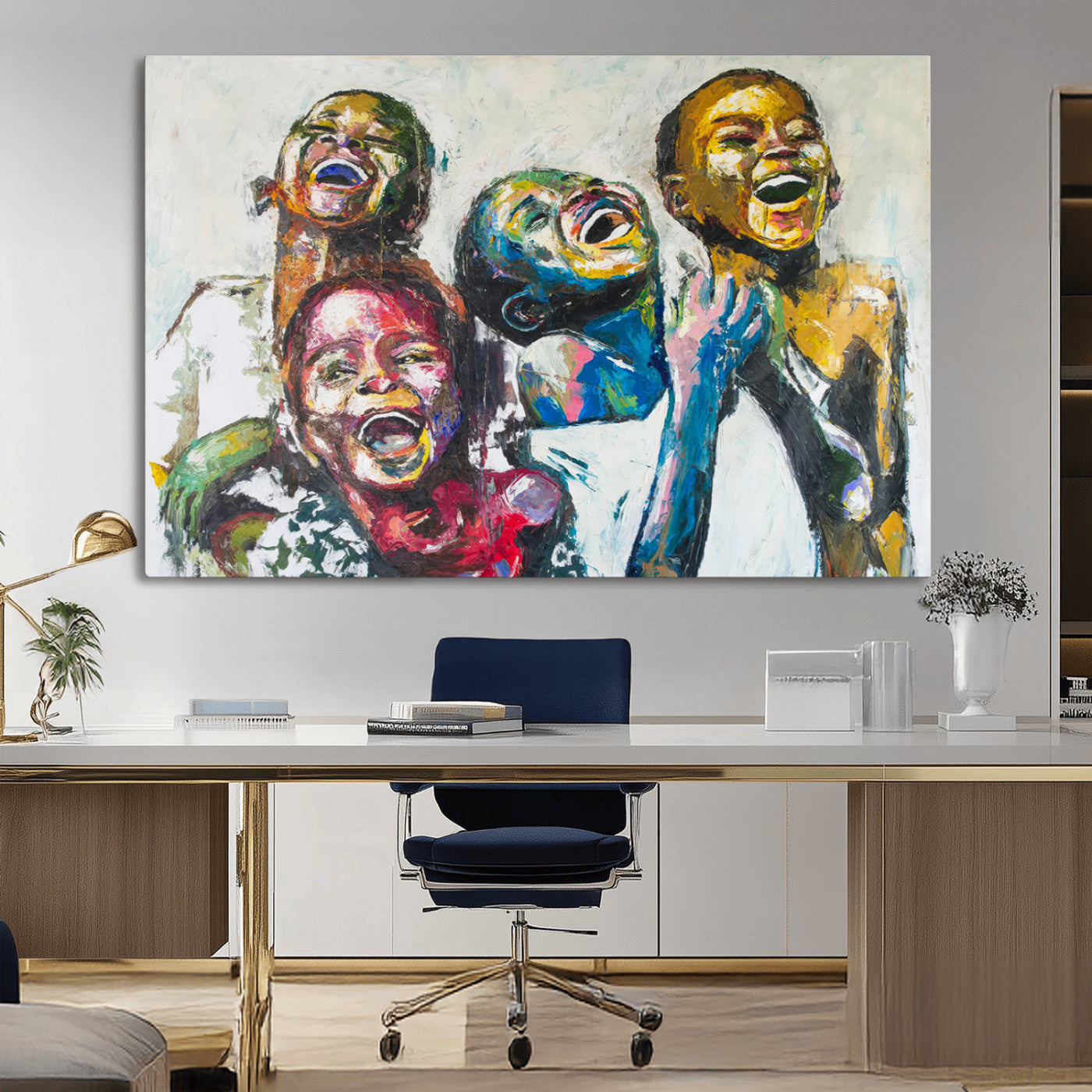 MGV-CV-36X24 - Shai Yossef Style Canvas Art - Joyful African Black Kids Impasto Painting with Vibrant Brushstrokes,
